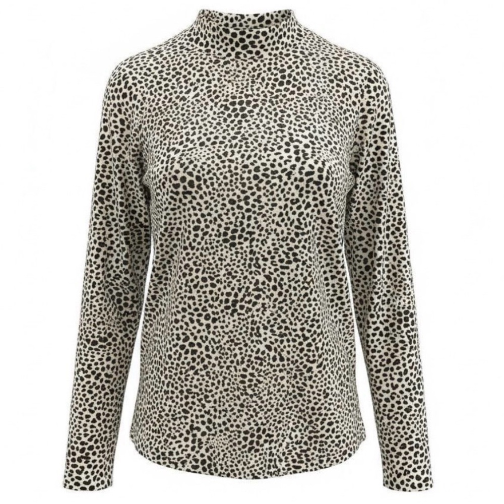 Lands’ End 1X Leopard Print Top Brown Cream Stretch Knit 16W 18W